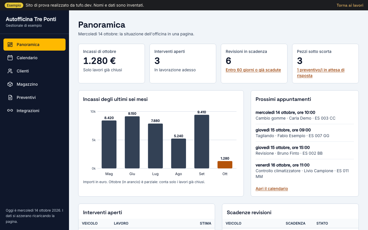 Anteprima di gestionale di esempio